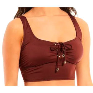 Gibson Latimer Bikini Bralette Lace-up Midkini Crop Top | Sz S, Bronze